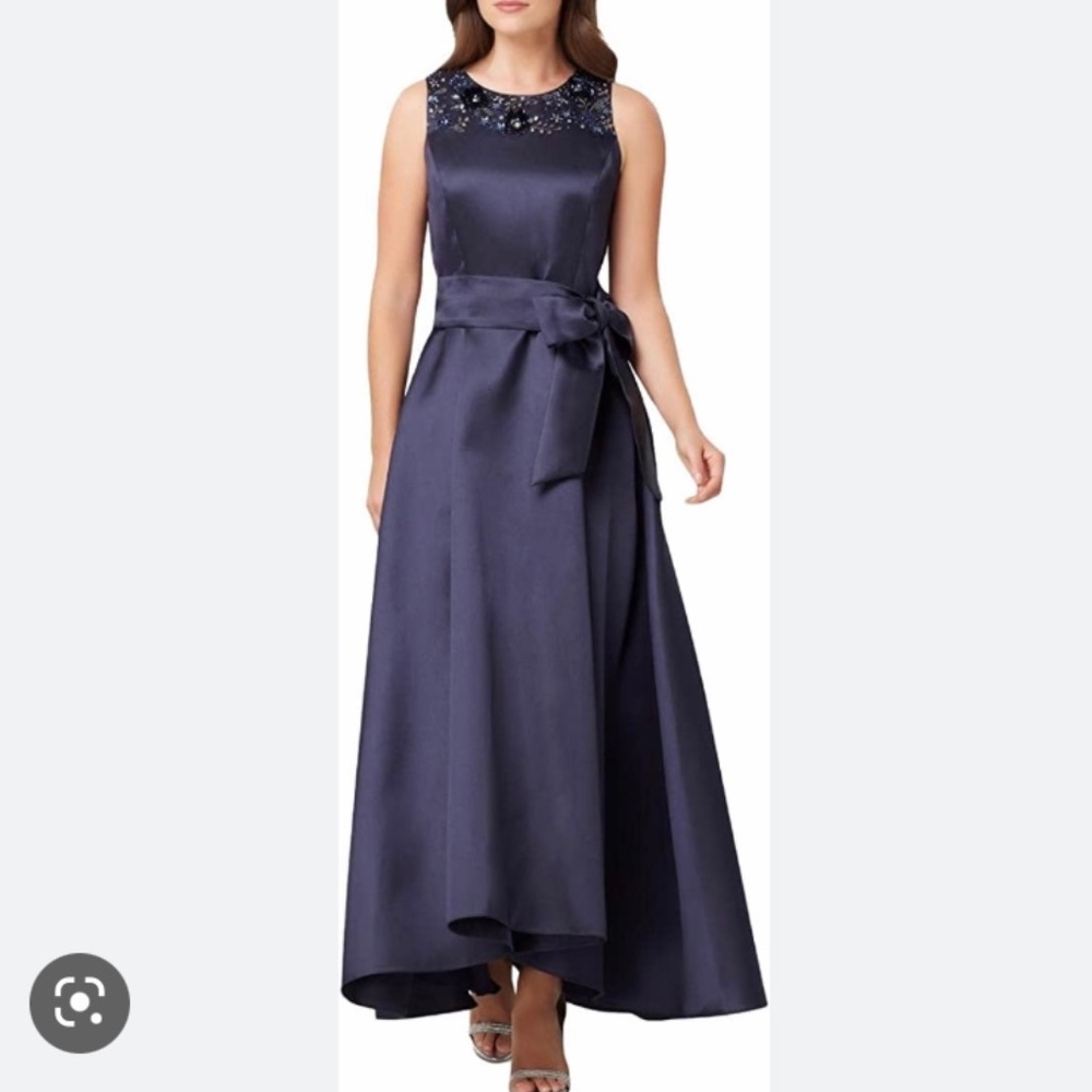 Tahari ASL Sleeveless Beaded Neck Dress with Side Bow